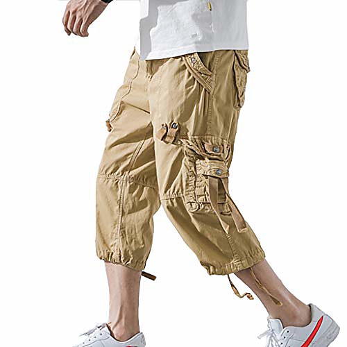 

mens cargo shorts 3/4 loose fit below knee capri cargo short