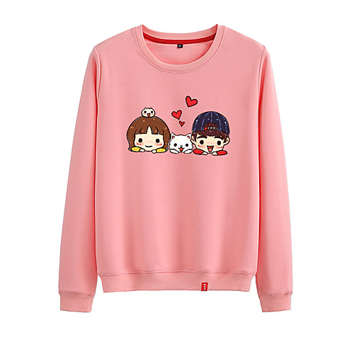

Women's Sweatshirt Pullover Black White Pink Cartoon Cat Cartoon Cute Sport Athleisure Sweatshirt Top Long Sleeve Warm Soft Comfortable Everyday Use Causal Exercising General Use / Winter