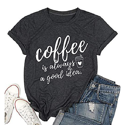

coffee is always a good idea letter print shirt for women short sleeve graphic tee shirts tops with funny sayings & #40;gray, l& #41;