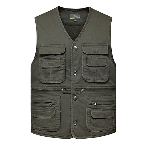 

Men's Hiking Vest / Gilet Fishing Vest Outdoor Solid Color Lightweight Windproof Breathable Quick Dry Top Cotton 7inch Short Zipper Hunting Fishing Climbing Army Green Khaki