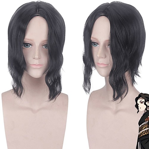 

Cosplay Costume Wig Synthetic Wig Kibutsuji Muzan Demon Slayer Curly Middle Part Wig Medium Length Black Synthetic Hair 14 inch Women's Anime Cosplay Creative Black