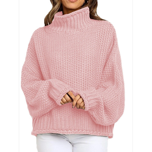 

Women's Basic Knitted Solid Colored Plain Pullover Long Sleeve Loose Sweater Cardigans Turtleneck Fall Winter Purple Blushing Pink Gray