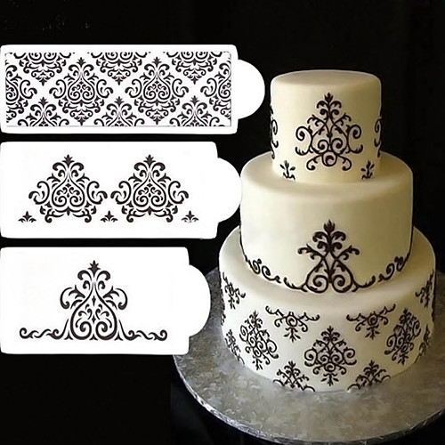 

3Pcs Cake Stencils Biscuit Bakery Template Fondant Mould Crown King Queen Baking Gadgets Cake Spray Flowers Mold