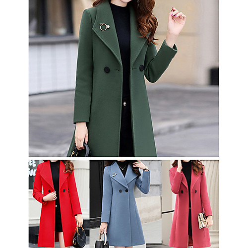 

Women's Buttoned Front Fall Coat Long Solid Colored Daily Red Army Green Orange S M L / Winter