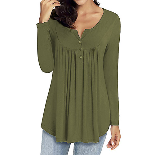 

Women's T shirt Solid Colored Long Sleeve Round Neck Tops Basic Basic Top White Black Blue