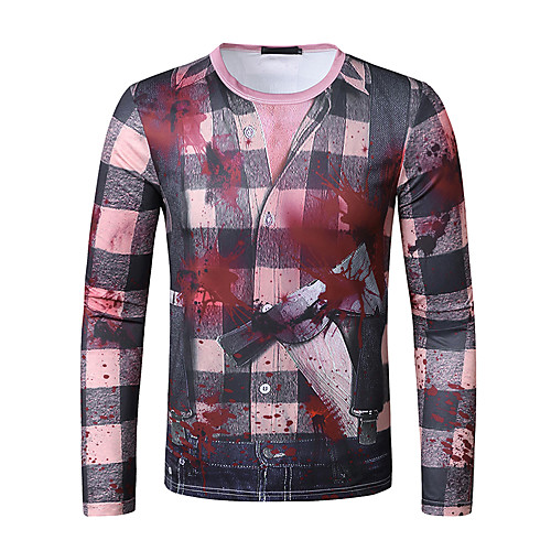 

Men's T shirt 3D Print Graphic Long Sleeve Daily Tops Red