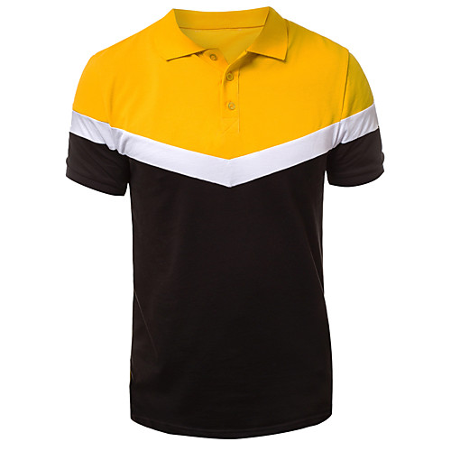 

Men's Polo Color Block Short Sleeve Daily Tops Black Yellow Green