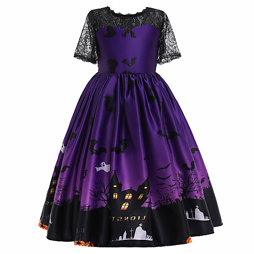 

Witch Dress Kid's Girls' Vacation Dress Halloween Halloween Festival / Holiday Cotton Polyster Purple Easy Carnival Costumes