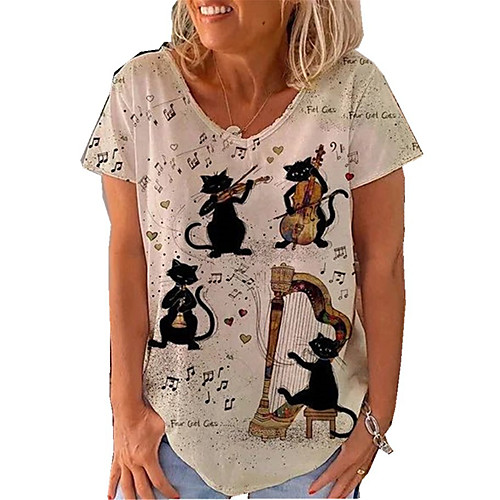 

Women's T shirt Animal Print Round Neck Tops Basic Basic Top White