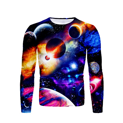 

Men's T shirt Galaxy Graphic Plus Size Print Long Sleeve Daily Tops Streetwear Rainbow