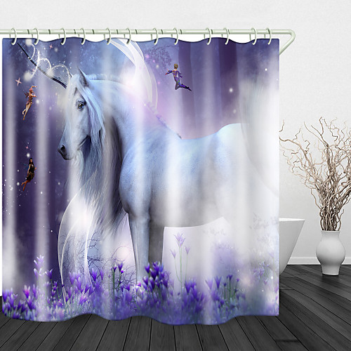 

Unicorn White Horse Elf Shower Curtains & Hooks Modern Polyester New Design