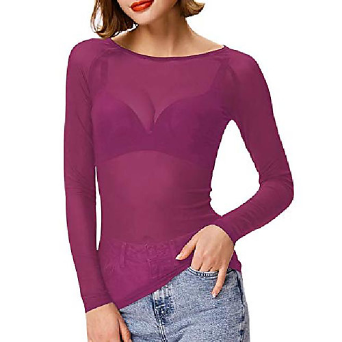 

women& #39;s sheer see through shirt sexy mesh tee top& #40;m,purplish red& #41;