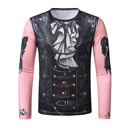 

Men's T shirt 3D Print Graphic Long Sleeve Daily Tops Black