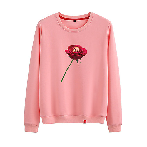 

Women's Sweatshirt Pullover Black White Pink Cartoon Cute Flower Sport Athleisure Sweatshirt Top Long Sleeve Warm Soft Comfortable Everyday Use Causal Exercising General Use / Winter