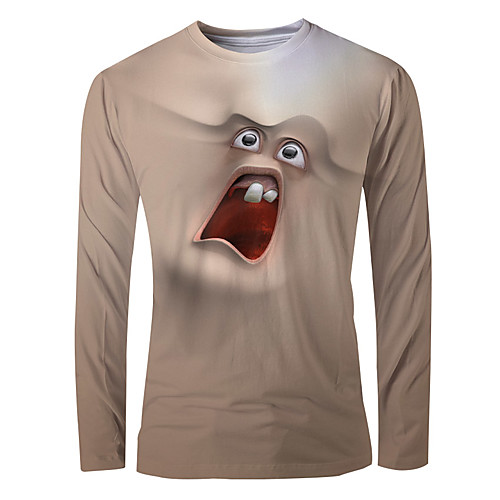 

Men's T shirt 3D Print Graphic Abstract Long Sleeve Daily Tops Basic Elegant Beige