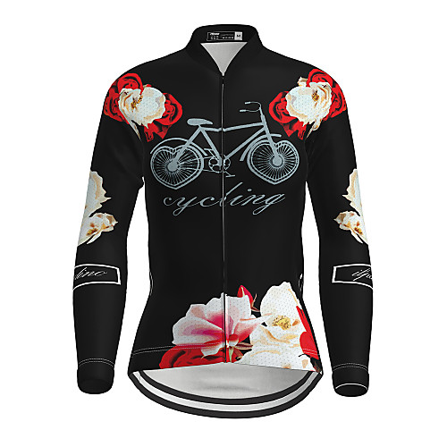 

21Grams Women's Long Sleeve Cycling Jersey Winter Elastane Black Floral Botanical Bike Top Mountain Bike MTB Road Bike Cycling Breathable Quick Dry Ultraviolet Resistant Sports Clothing Apparel