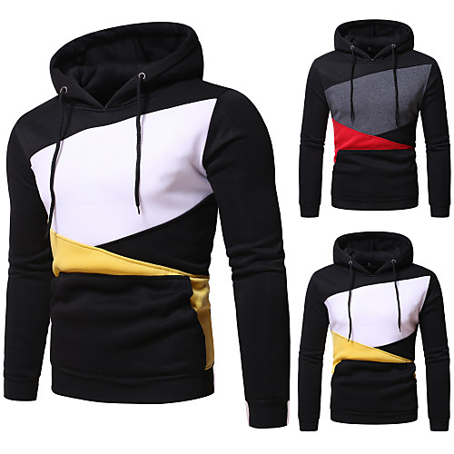 

Men's Pullover Hoodie Sweatshirt Color Block Hooded Daily non-printing Casual Hoodies Sweatshirts Red Yellow