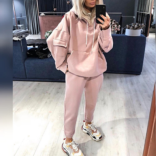 

Women's 2 Piece Tracksuit Sweatsuit Jogging Suit Street Casual 2pcs Winter Long Sleeve Elastane Quick Dry Breathable Soft Fitness Gym Workout Performance Running Training Sportswear Oversized Solid