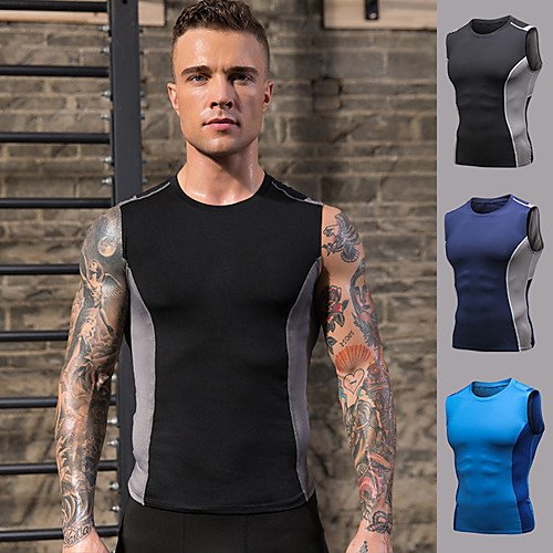 

YUERLIAN Men's Sleeveless Running Tank Top Compression Shirt Tee Tshirt Top Athletic Athleisure Spandex Breathable Quick Dry Soft Fitness Gym Workout Performance Running Training Sportswear Black