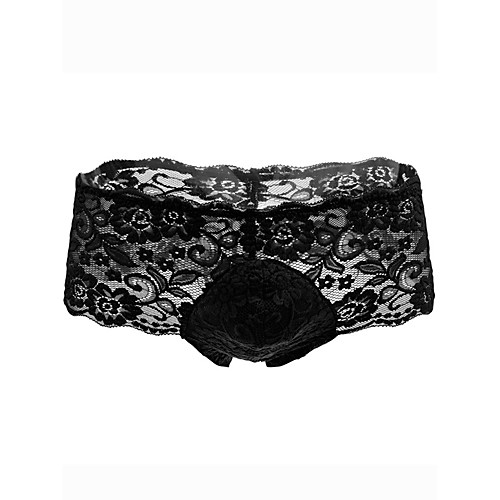 

Men's 1 Piece Lace Boxers Underwear - Normal Low Waist Black Red M L XL