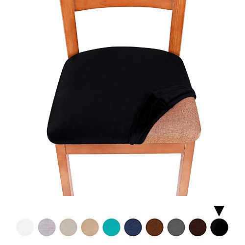 

1 Set of 2 pcs Solid Color Velvet Dining Chair Seat Covers Black, Stretch Fitted Dining Room Upholstered Chair Seat Cushion Cover,Removable Washable Furniture Protector Slipcovers with Ties