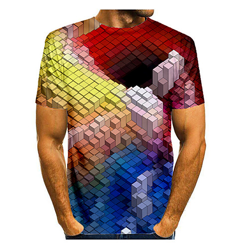 

Men's T shirt Graphic Geometric Short Sleeve Daily Tops Basic Elegant Rainbow