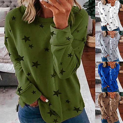 

Women's Sweatshirt Pullover Artistic Style Crew Neck Stars Sport Athleisure Sweatshirt Long Sleeve Warm Soft Oversized Comfortable Everyday Use Causal Exercising General Use / Winter