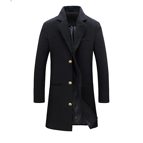 

Men's Overcoat Long Solid Colored Daily Long Sleeve Cotton Black Khaki Navy Blue S M L / Winter / Work