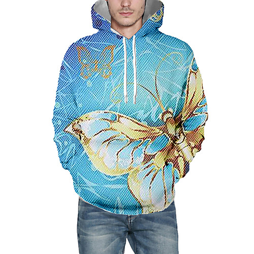 

Men's Daily Pullover Hoodie Sweatshirt Animal Patterned Graphic Hooded Basic Hoodies Sweatshirts Blue