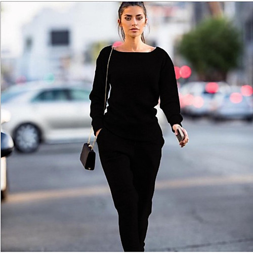 

Women's 2 Piece Set Pullover Sweatshirts Black White Blue Elastic Waistband Drawstring Solid Color Cute Sport Athleisure Sweatshirt and Pants Clothing Suit Long Sleeve Breathable Soft Comfortable
