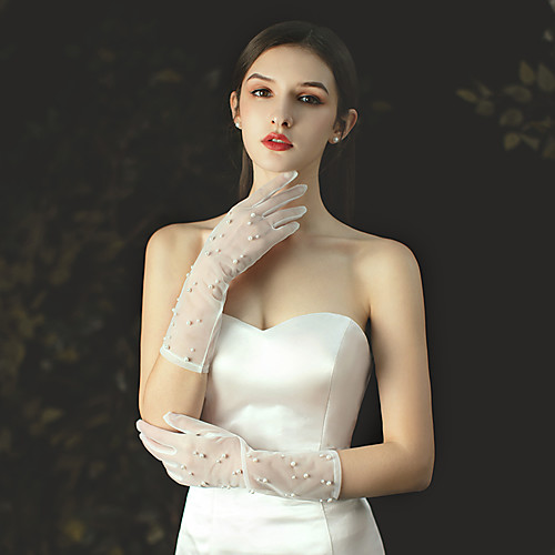 

Net Elbow Length Glove Stylish / Gloves With Faux Pearl