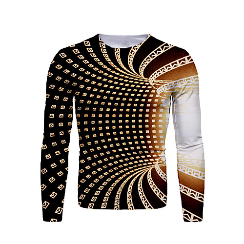 

Men's T shirt Graphic Print Long Sleeve Daily Tops Basic Brown