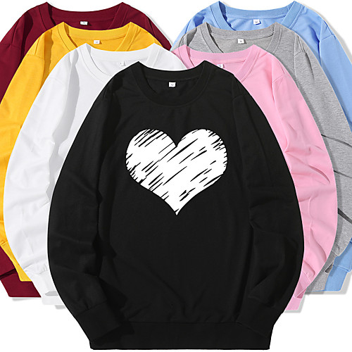 

Women's Sweatshirt Pullover Cartoon Crew Neck Heart Sport Athleisure Sweatshirt Top Long Sleeve Warm Soft Oversized Comfortable Everyday Use Causal Exercising General Use / Winter