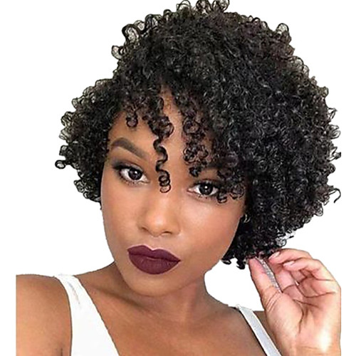 

Human Hair Wig Short Afro Curly Pixie Cut Short Bob Natural Women Sexy Lady New Capless Malaysian Hair Women's Natural Black #1B 10 inch