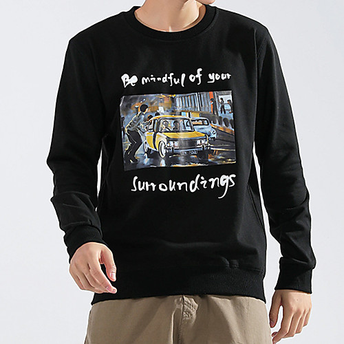 

Men's Sweatshirt Pullover Black White Blue Pink Cartoon Crew Neck Cartoon Car Letter Printed Sport Athleisure Sweatshirt Top Long Sleeve Warm Soft Comfortable Everyday Use Causal Exercising General