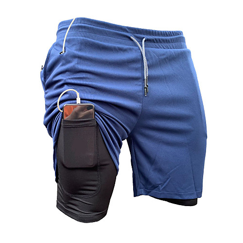 

Men's Running Shorts Bottoms 2 in 1 with Phone Pocket Drawstring Fitness Gym Workout Performance Running Training Breathable Soft Sweat wicking Sport Solid Colored White Black Red Blue Light Grey Sky