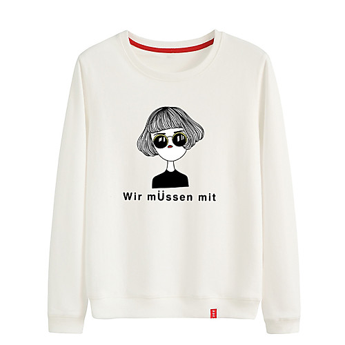 

Women's Sweatshirt Pullover Black White Pink Cartoon Crew Neck Cartoon Person Cute Sport Athleisure Sweatshirt Top Long Sleeve Warm Soft Comfortable Everyday Use Causal Exercising General Use