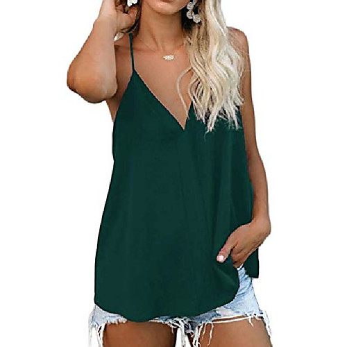 

womens spaghetti strap tops and blouses v neck tank sleeveless summer camisoles shirts deep forest l
