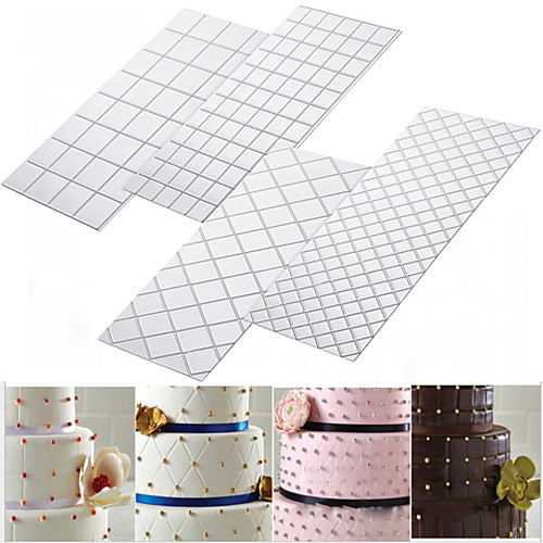 

4PCS Grid Imprint Mat Set Texture Sheet Texture Mat Buttercream Fondant Cake Border Decoration Imprint Baking Mat DIY Cake Mold