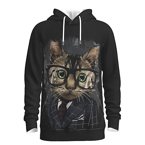 

Men's Pullover Hoodie Sweatshirt Cat Graphic Sports Weekend 3D Print Casual Hoodies Sweatshirts Black
