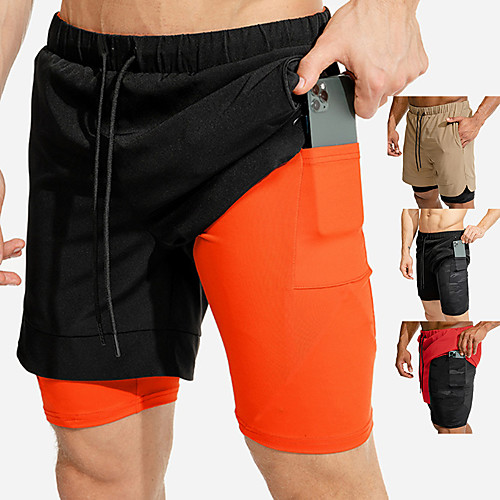 

Men's Running Shorts Athletic Shorts 2 in 1 with Phone Pocket Liner Fitness Gym Workout Running Jogging Trail Breathable Quick Dry Soft Sport Black / Orange Black Red Khaki Color Block / Stretchy