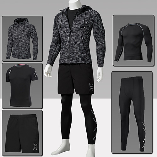 

Men's Full Zip Activewear Set Workout Outfits Compression Suit Athletic Athleisure 5pcs Winter Long Sleeve Spandex Moisture Wicking Quick Dry Breathable Fitness Gym Workout Performance Running