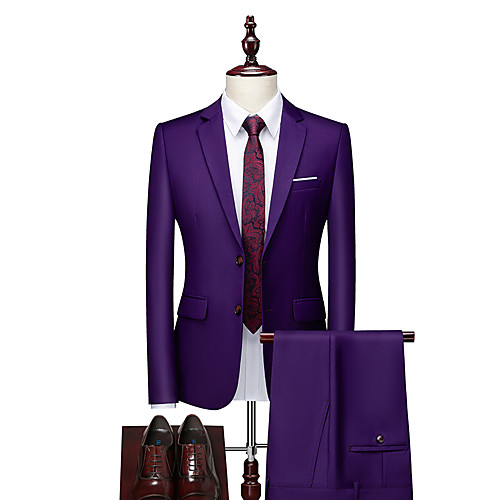 

Tuxedos Tailored Fit Notch Single Breasted Two-buttons Polyester Solid Color