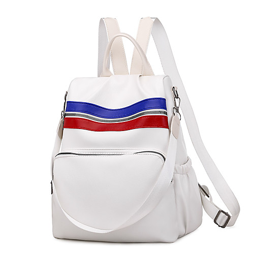 

Women's Leather PU School Bag Commuter Backpack Large Capacity Waterproof Sashes / Ribbons Zipper Solid Color Sports & Outdoor Daily Backpack White Black