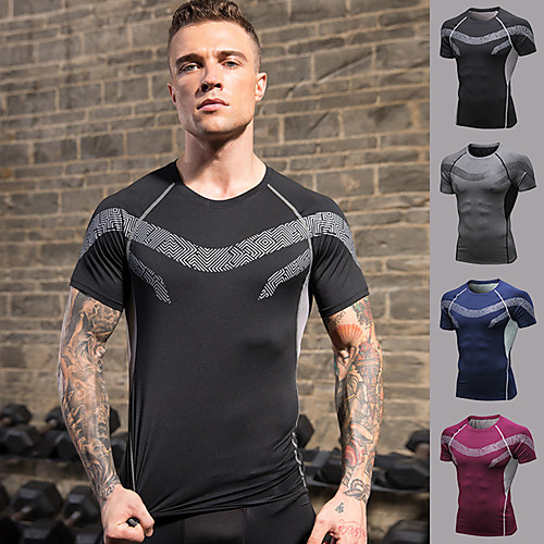 

YUERLIAN Men's Short Sleeve Compression Shirt Running Shirt Tee Tshirt Top Athletic Athleisure Spandex Breathable Quick Dry Soft Fitness Gym Workout Performance Running Training Sportswear Black