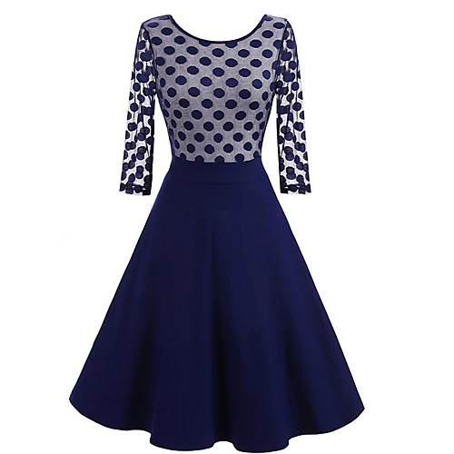 

Women's A Line Dress Knee Length Dress Blue 3/4 Length Sleeve Polka Dot Patchwork Summer Round Neck Hot Elegant 2021 S M L XL XXL