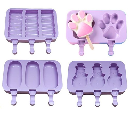 

4pcs Silicone Ice Cream Mold Popsicle Molds DIY Homemade Cartoon Ice Cream Popsicle Ice Pop Maker Mould with Lid