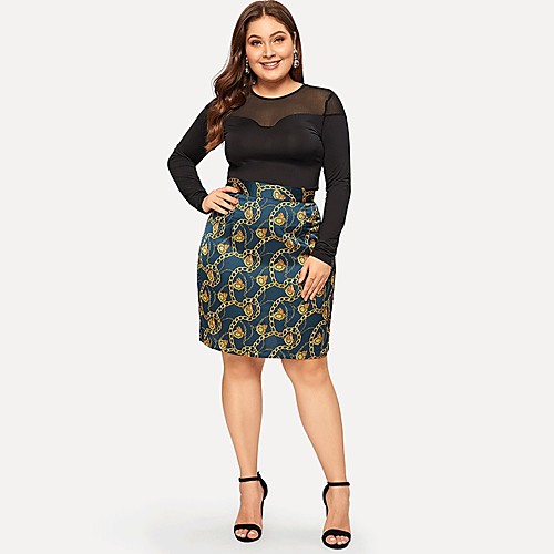 

Women's Basic Bodycon Skirts Geometric Print Dusty Blue / Slim
