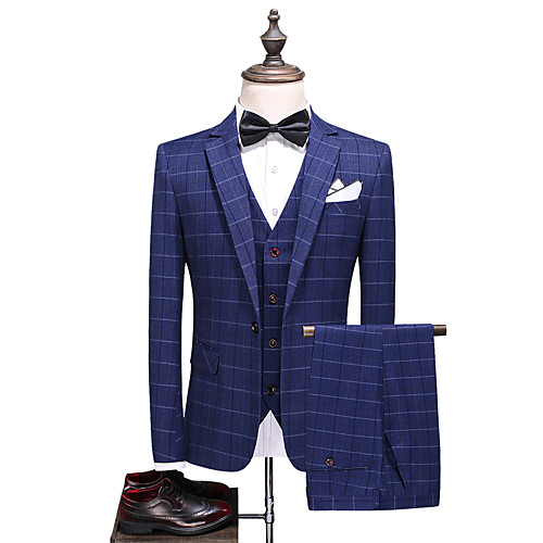 

Blue Patterned Standard Fit Polyester Suit - Notch Single Breasted One-button