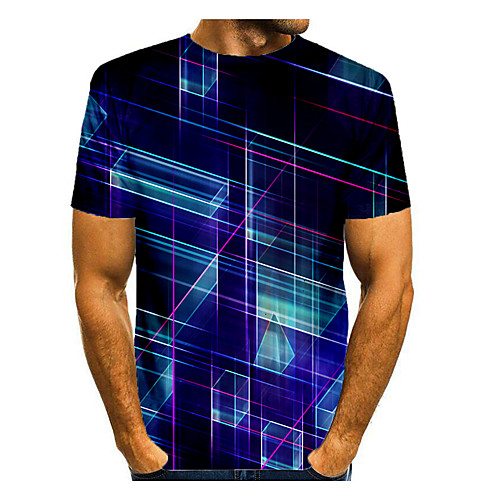 

Men's T shirt Graphic Geometric Short Sleeve Daily Tops Basic Elegant Blue